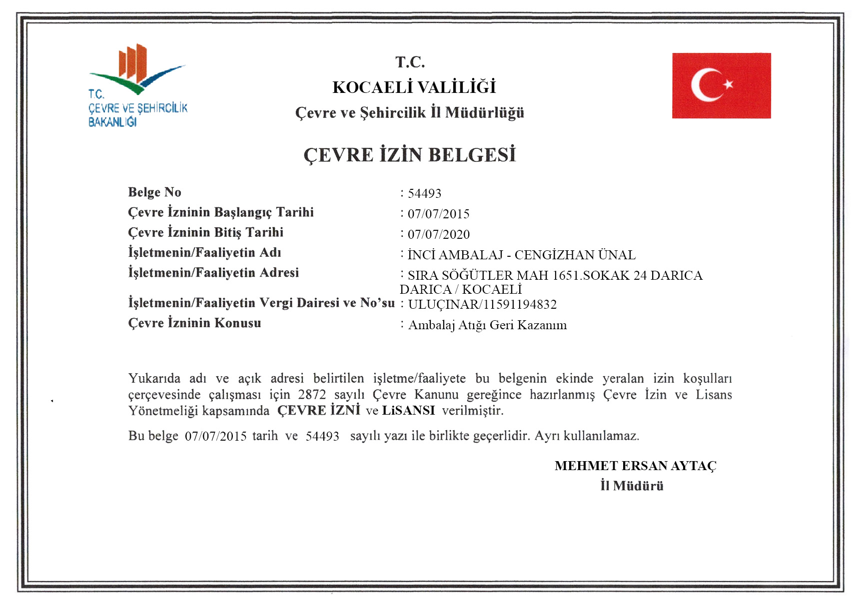 evre zin Belgesi